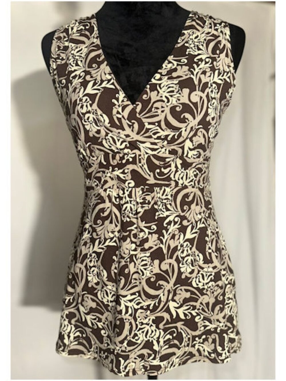 Tank Top, Fitted, Brown and Tan, Small